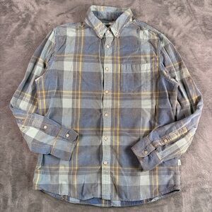 Wellen Slim Fit Corduroy Shirt Men's M Blue Plaid Long Sleeve Button Down Pocket